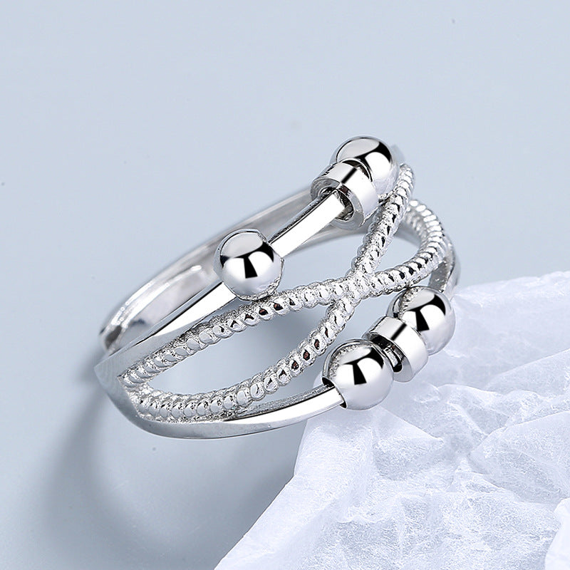Rotatable Ring With Open Design Fashion Double-layered Hollow Line Anxiety Relief