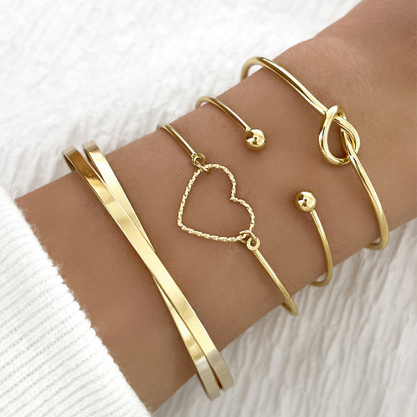 Vintage Gold Crystal Heart Letter Love Bangle Bracelet