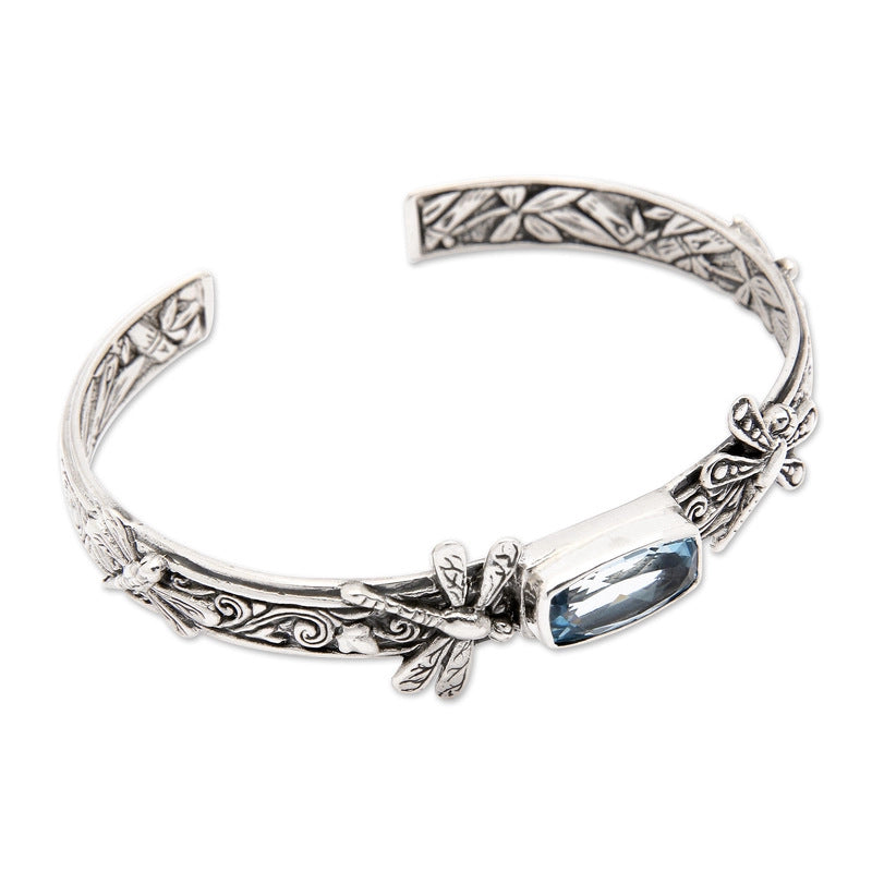 Retro Floral Dragonfly Open Cuff Bracelet