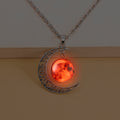 Vintage Galaxy Planet Mars Luminous Necklace Handmade Glowing Red Glass Charm Moon Pendant Necklaces