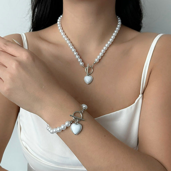 European And American Pearls Bracelet And Necklace Set