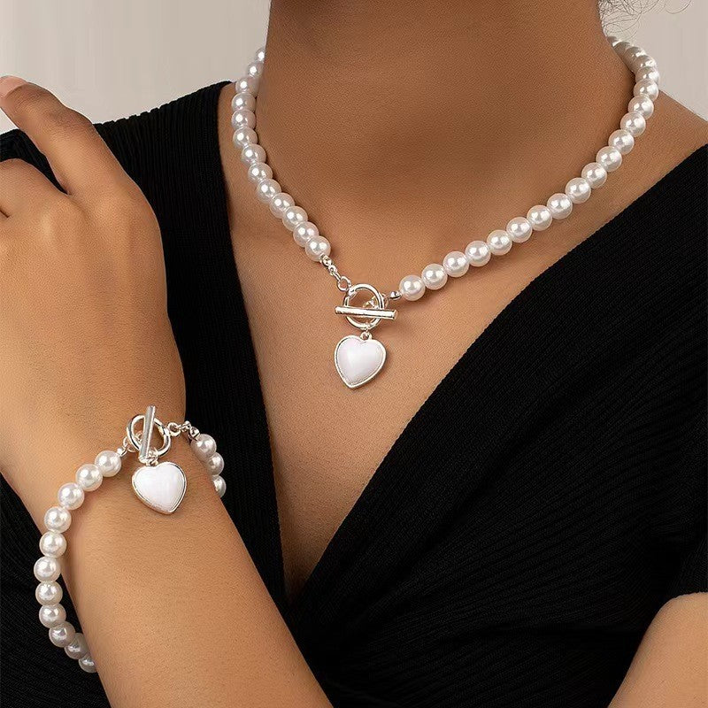 European And American Pearls Bracelet And Necklace Set