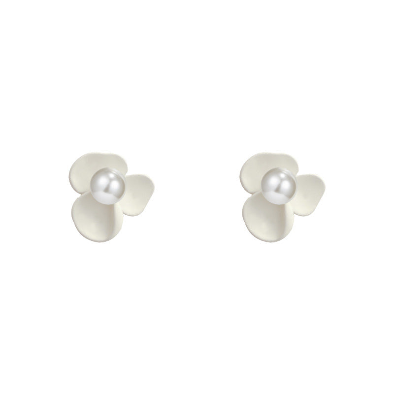 Korea Vintage S925 Silver Needle Super Fairy White Flower Stud Earrings