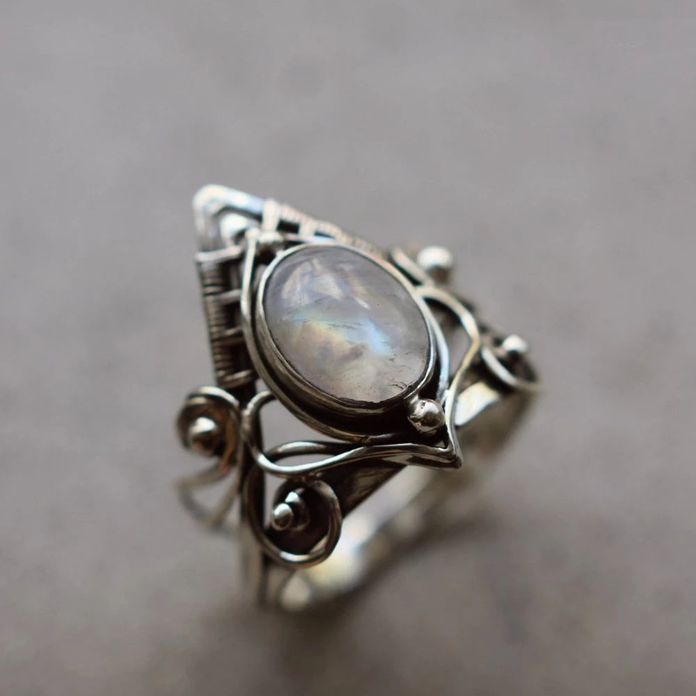 Crystal Rings For Women Boho Antique Indian Moonstone