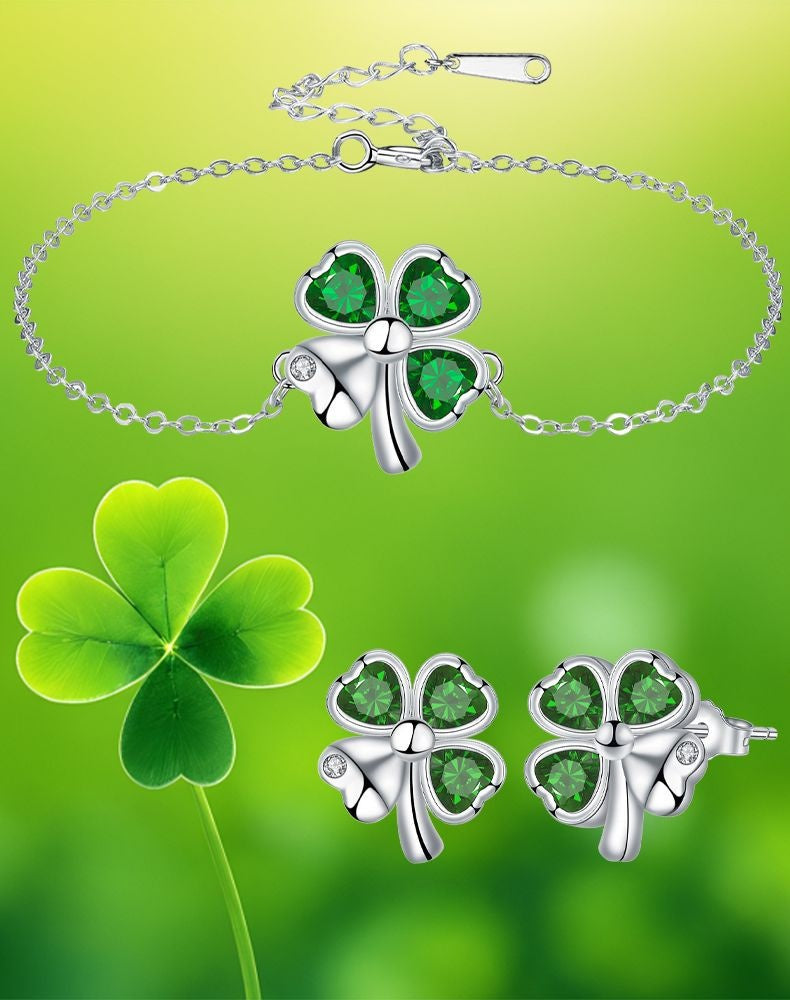 A Set Of Four-leaf Clover Bracelets And Earrings