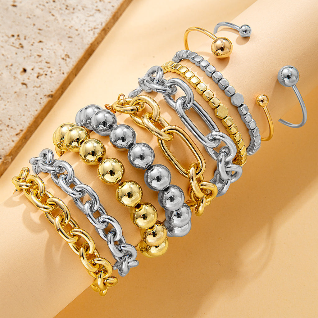 Multi-layer Aluminum And Iron Metal Bracelet Set