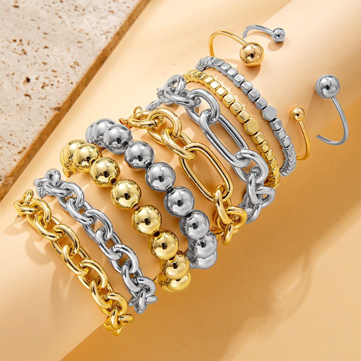 Multi-layer Aluminum And Iron Metal Bracelet Set