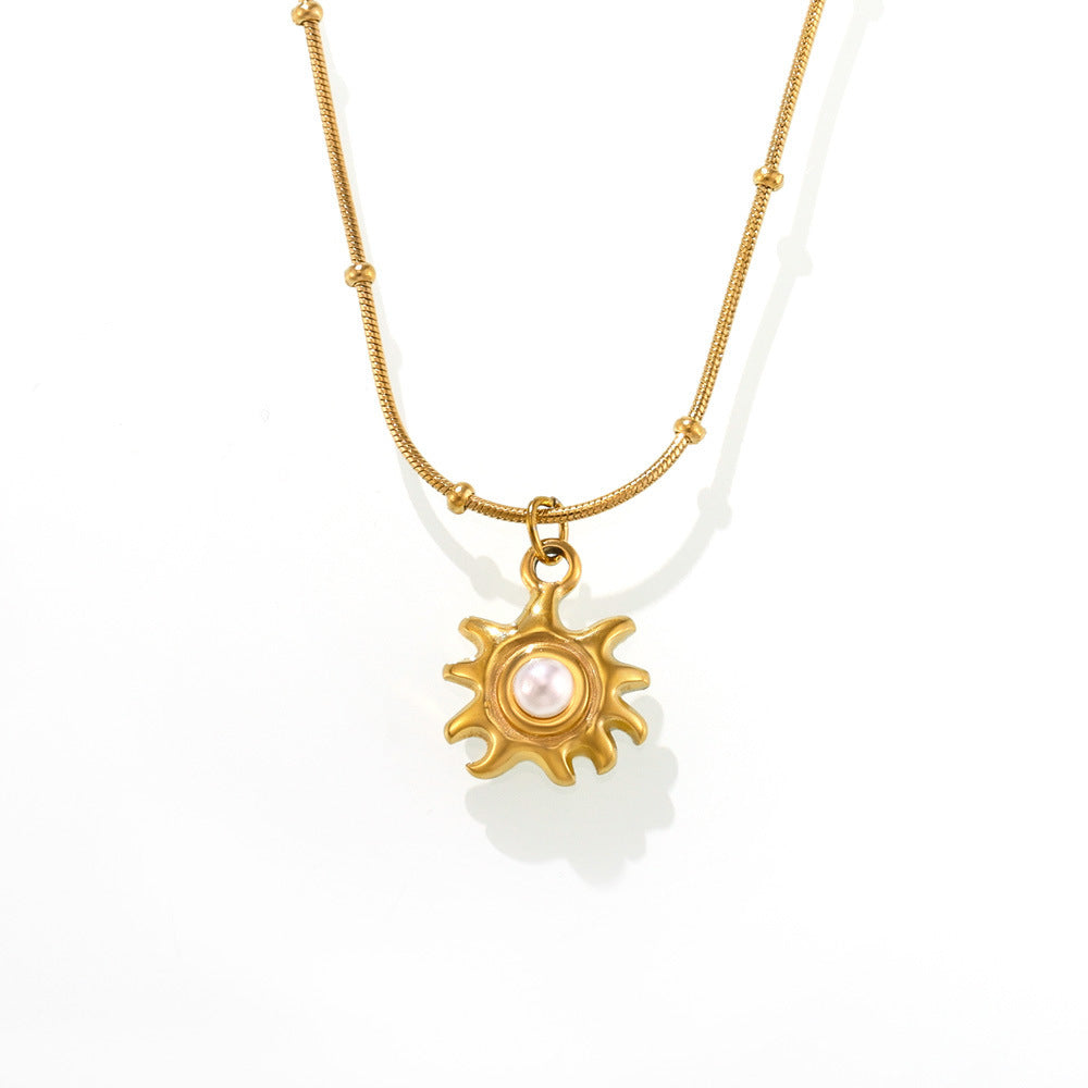 SUNFLOWER Shell Pearls Clavicle Necklace