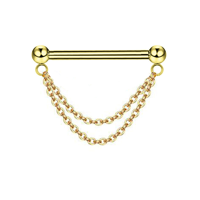 Double-layer Nose Chain Piercing Jewelry Horseshoe Ring Nose Stud